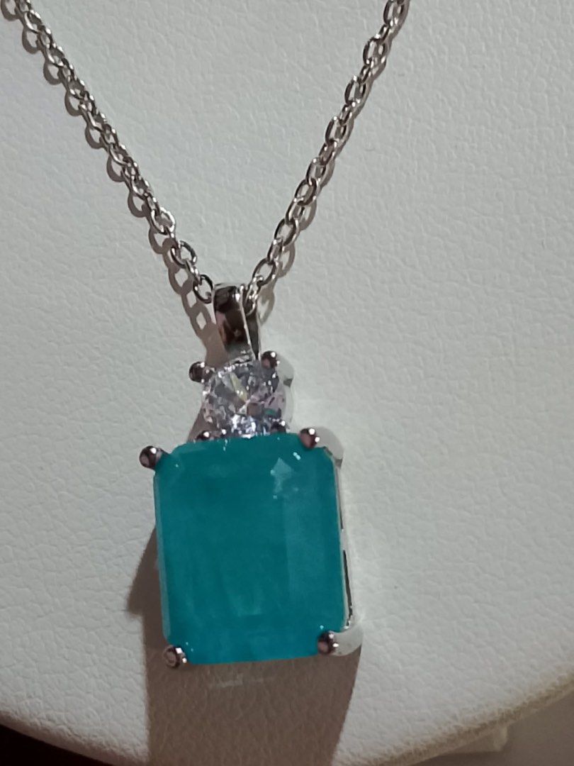 Semi Precious Gemstone Blue Paraiba Set (Category: Announcements) located in Caloocan City. Submitted by levres_good_collection07 (Listing ID 1442757031, Image 3). Description: Blue Paraiba Stone Set Princess Cut Earrings & Necklace Chain Length: 16”-18” adjustable Box Included.