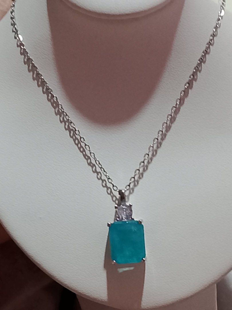Semi Precious Gemstone Blue Paraiba Set (Category: Announcements) located in Caloocan City. Submitted by levres_good_collection07 (Listing ID 1442757031, Image 2). Description: Blue Paraiba Stone Set Princess Cut Earrings & Necklace Chain Length: 16”-18” adjustable Box Included.