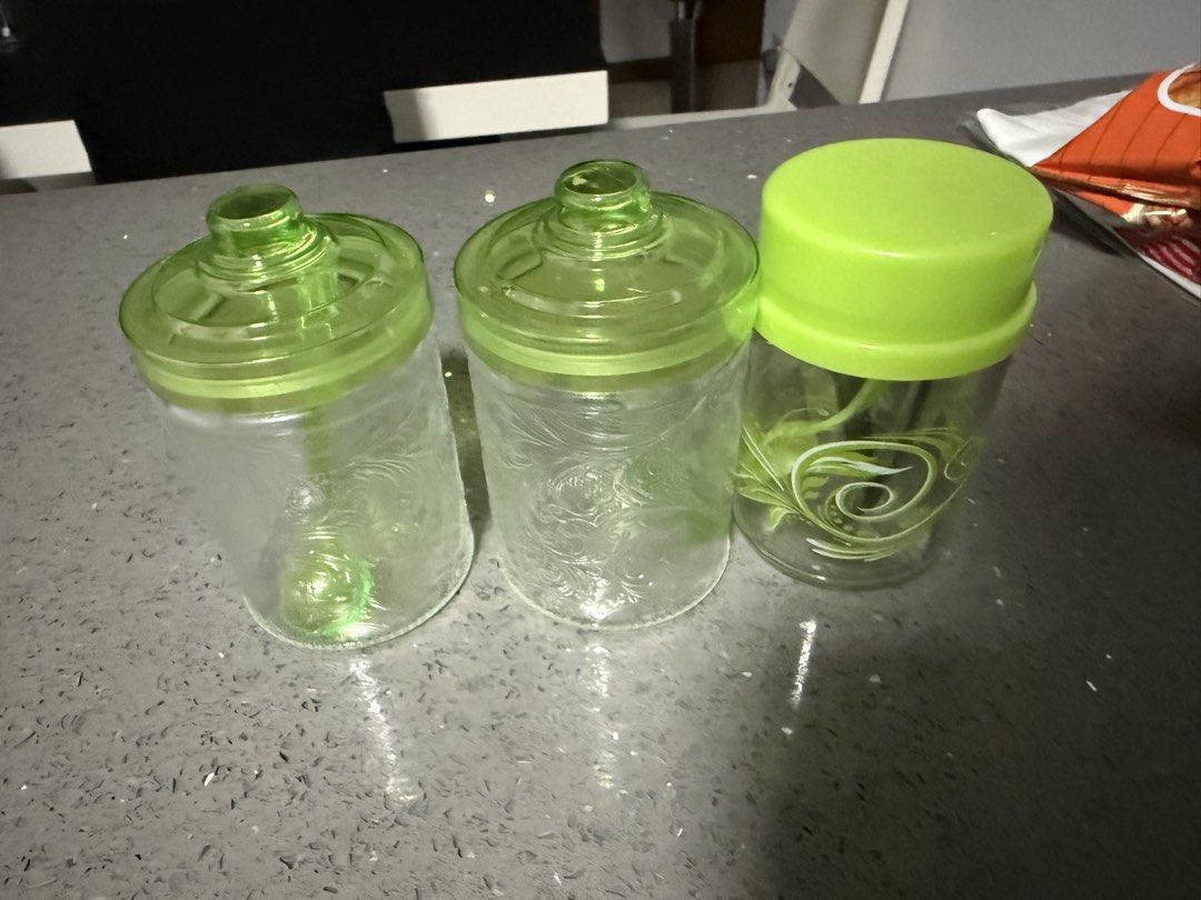 Set of 2 Glass Storage Jars with Green Lids