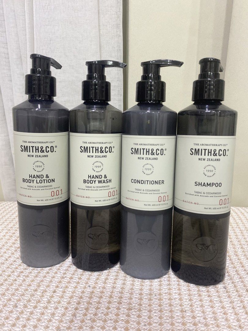 Smith & co. by The Aromatherapy Co. (Category: Bath) located in Cainta. Submitted by jungkookie17 (Listing ID 1442755741, Image 1). Description: Smith & co. by The Aromatherapy Co. - Hand and Body Lotion - Hand and Body Wash - Conditioner - Shampoo Used by Hyatt Hotels Brand new Selling for 1200 each / Take all for Php 4000 Location: Cainta/ Greenhills (by schedule) Shipping: Lalamove/ Grab/ S checkout Payment: Gcash/ Bank Transfers.