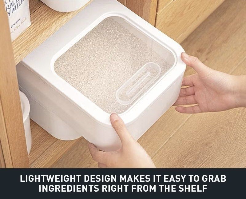 Startup Home White Rice Storage Container with Scoop (Category: Food Organization & Storage) located in Manila. Submitted by ms.trust (Listing ID 1442743248, Image 2). Description: - White storage container perfect for dry foods like rice, sugar, and flour. - Features a clear window to easily check contents. - Comes with a convenient scoop. - Lightweight design for effortless handling and shelf access. - Ideal for maintaining a tidy and organized
