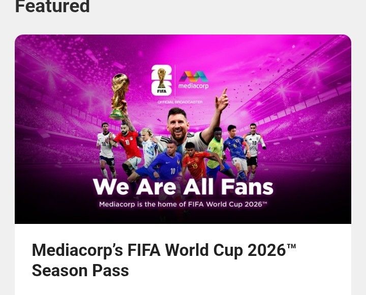 Subscription sharing (Category: Vouchers) located in Singapore. Submitted by freestar_f91930 (Listing ID 1442731338, Image 1). Description: Hi! Looking to share my Soccer World Cup streaming subscription with 1 person. What you get: Full access to stream all World Cup games on 1 device. Price: 99 SGD (Fixed) Condition: Shared account (2 devices max, 1 for me, 1 for you). PM if interested. Fast deal!.