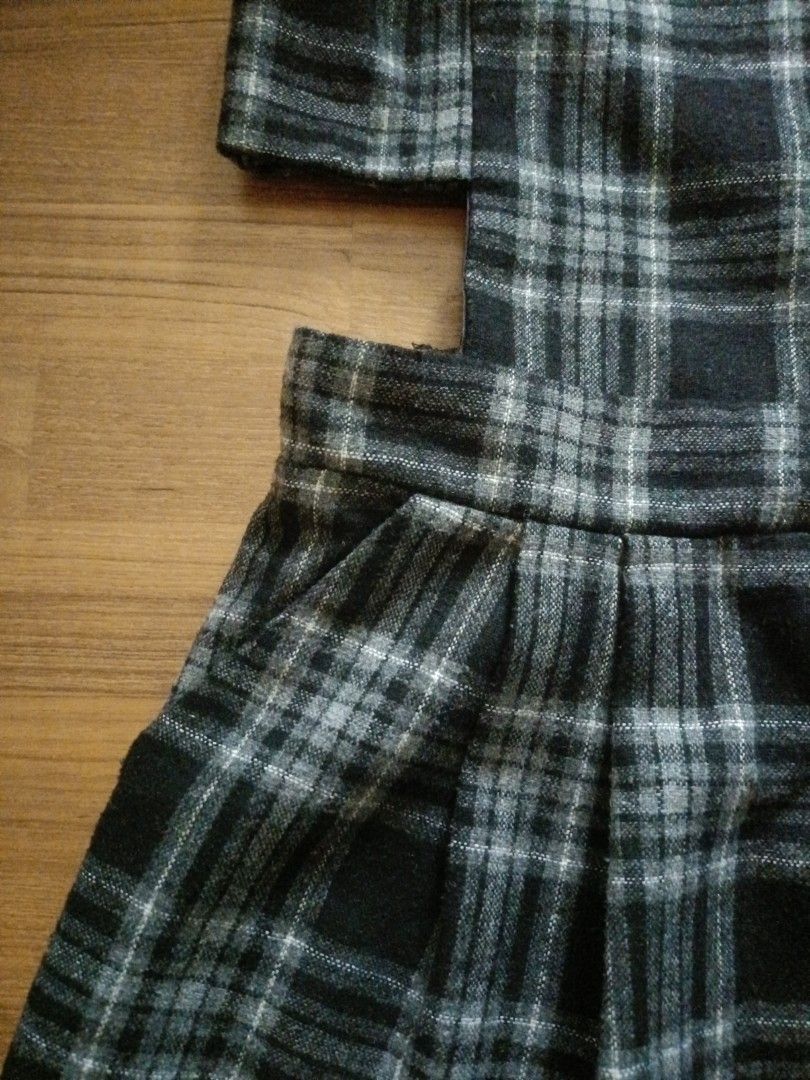 grey tartan pinafore dress GREY TARTAN PINAFORE