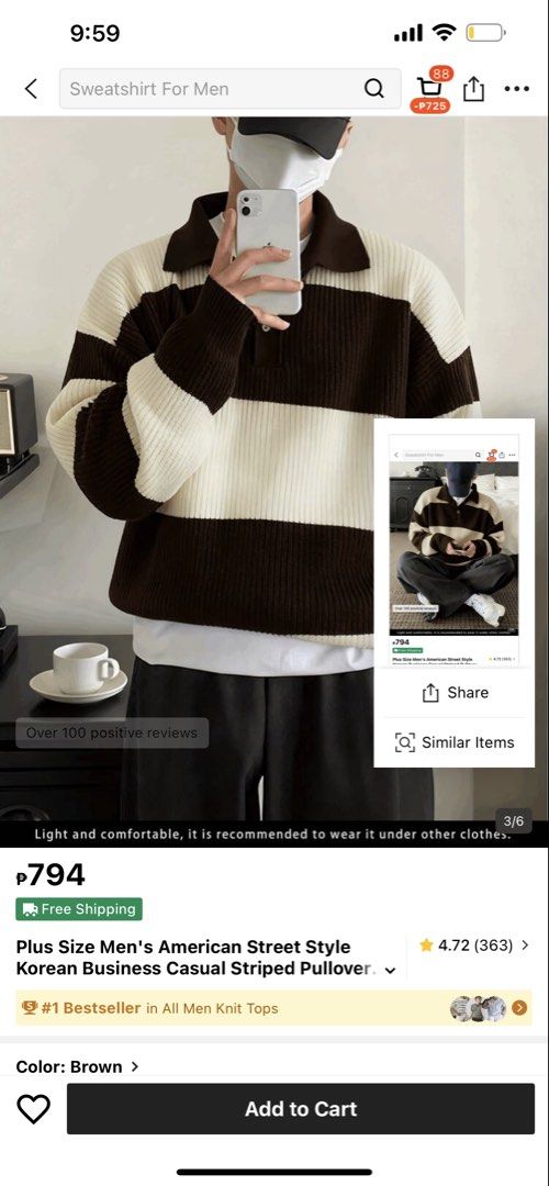 Sweatshirt Unisex Striped Pullover (Category: Coats, Jackets and Outerwear) located in Manila. Submitted by calified (Listing ID 1442873478, Image 3). Description: Used ONCE only!! - Korean business casual style - Light and comfortable - Striped pullover, great for layering - Color: Brown and cream - Pairs well with casual pants - Ideal for everyday wear.