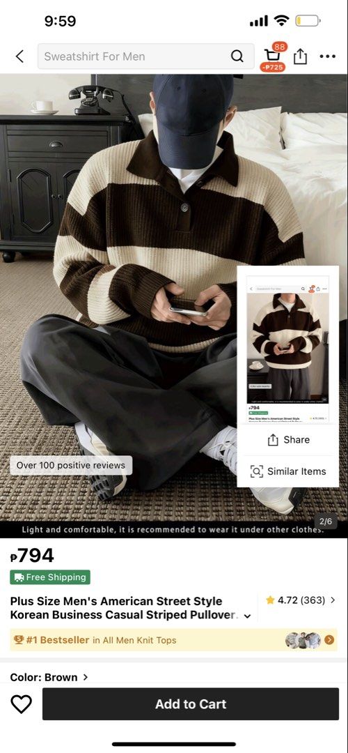 Sweatshirt Unisex Striped Pullover (Category: Coats, Jackets and Outerwear) located in Manila. Submitted by calified (Listing ID 1442873478, Image 2). Description: Used ONCE only!! - Korean business casual style - Light and comfortable - Striped pullover, great for layering - Color: Brown and cream - Pairs well with casual pants - Ideal for everyday wear.