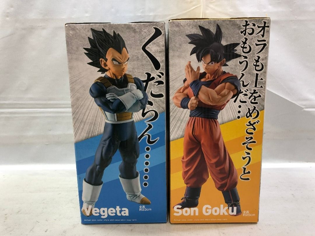 Unopened, box slightly damaged. Two figures from the Ichiban Kuji Dragon Ball Super overseas edition: Son Goku and Vegeta. Bandai. [As-is condition] (Category: Toy Figures) located in Singapore. Submitted by letao.sg (Listing ID 1442740938, Image 3). Description: This appears to be a genuine overseas product, but since it is unopened, we cannot verify the contents. The box shows some damage, and due to its storage condition, we cannot guarantee i