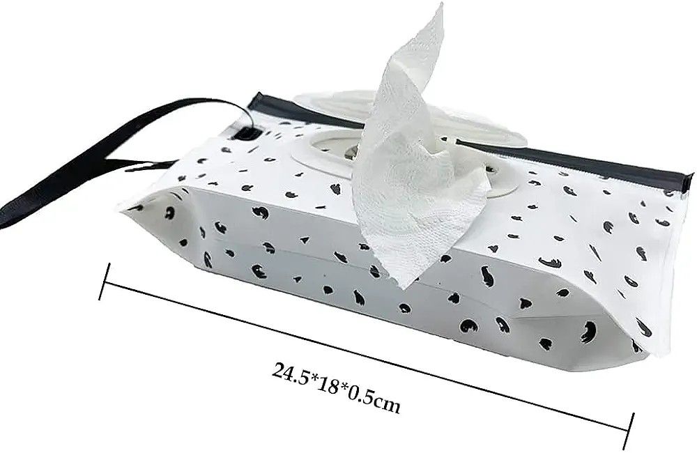 Wet Wipes/Tissue Pouch (Category: Diapers & Baby Wipes) located in Quezon City. Submitted by ana-chan (Listing ID 1442840232, Image 3). Description: Cute speckled wet wipes pouch. Zipper lock, flip cover, and carry ring. Perfect for travel. Size: 24.5*18*0.5cm..