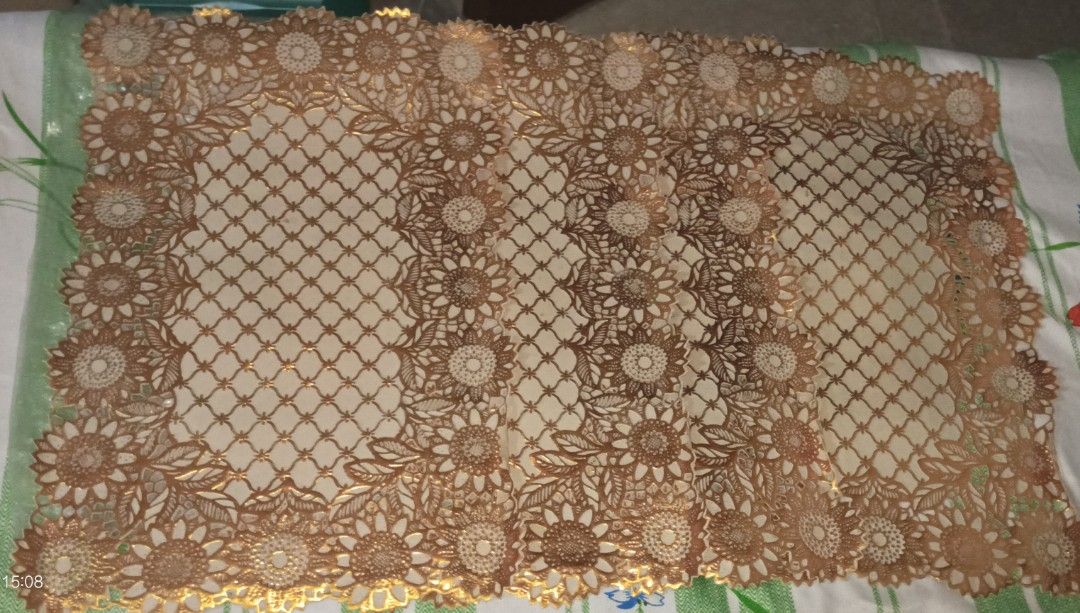 4 pcs Lace Table Mat with Floral and Net Pattern (Category: Table Linen & Textiles) located in Muntinlupa City. Submitted by marim45981 (Listing ID 1446977424, Image 2). Description: - Beautiful floral border and delicate net pattern. - Enhances any table setting with a touch of elegance. - Ideal for special occasions, parties, or everyday use. - Adds a lovely decorative accent to your home..