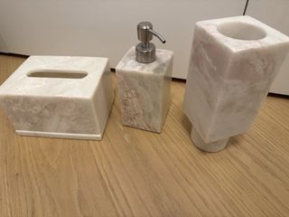 Marble Soap Dispenser, Tissue Box, and Flower Vase