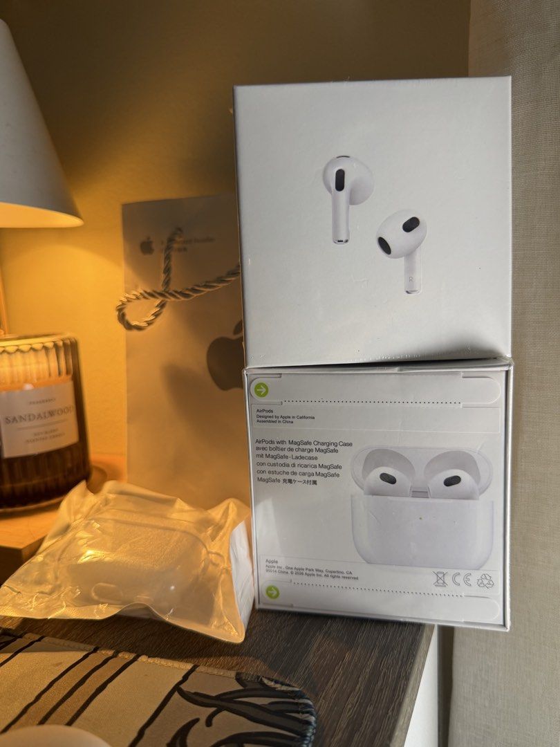 Apple AirPods (3rd Gen) with MagSafe Charging Case (Category: Earphones) located in Manila. Submitted by gotgonlineshop (Listing ID 1447044994, Image 1). Description: 7 days warranty bnew sealed w/ pop up, change name, location sharing w/ case or paperbag.