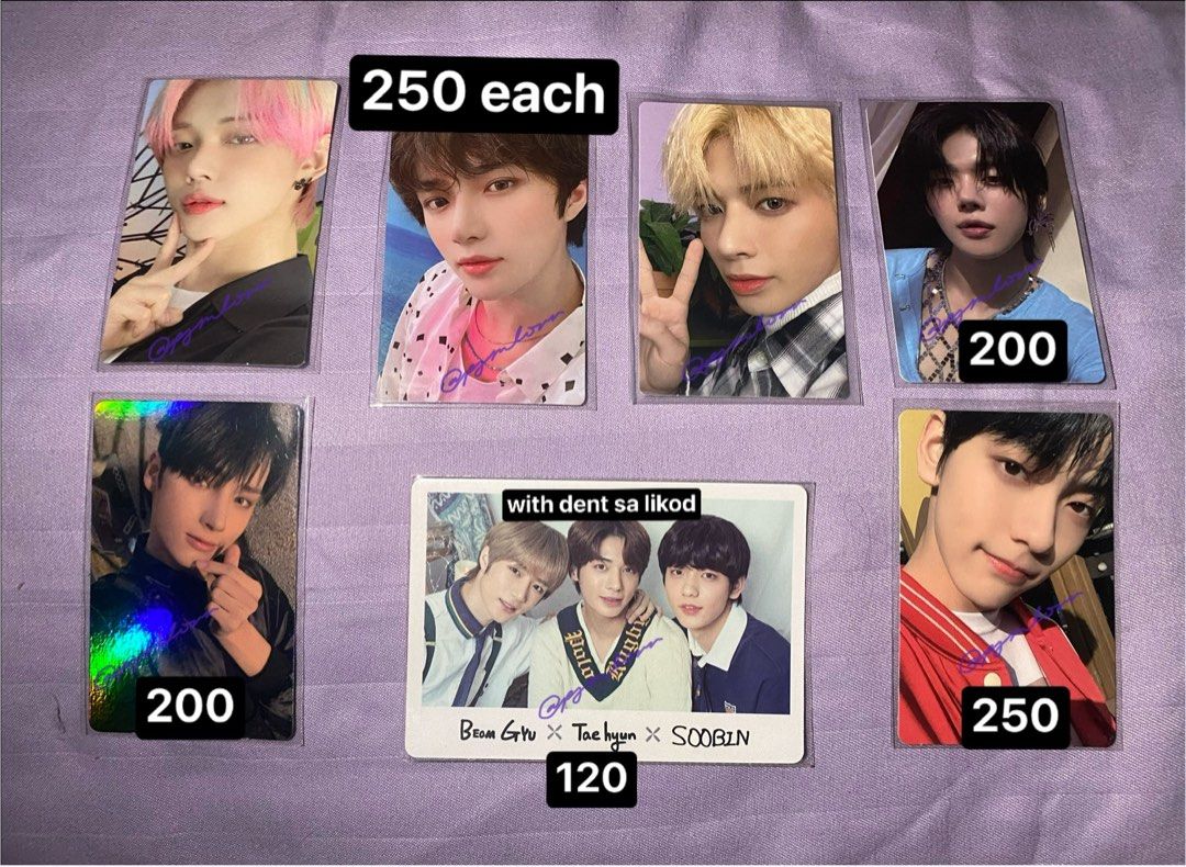 Assorted TXT Photocards (Category: K-Wave Merchandise) located in Bacoor. Submitted by deaclutter.ph (Listing ID 1447063295, Image 1). Description: onhand - can tingi / take all 1.3k - can send pc condi - cavite - can do dop (1 week) w/ dp - prio payo !! @pjmIovrr on X .