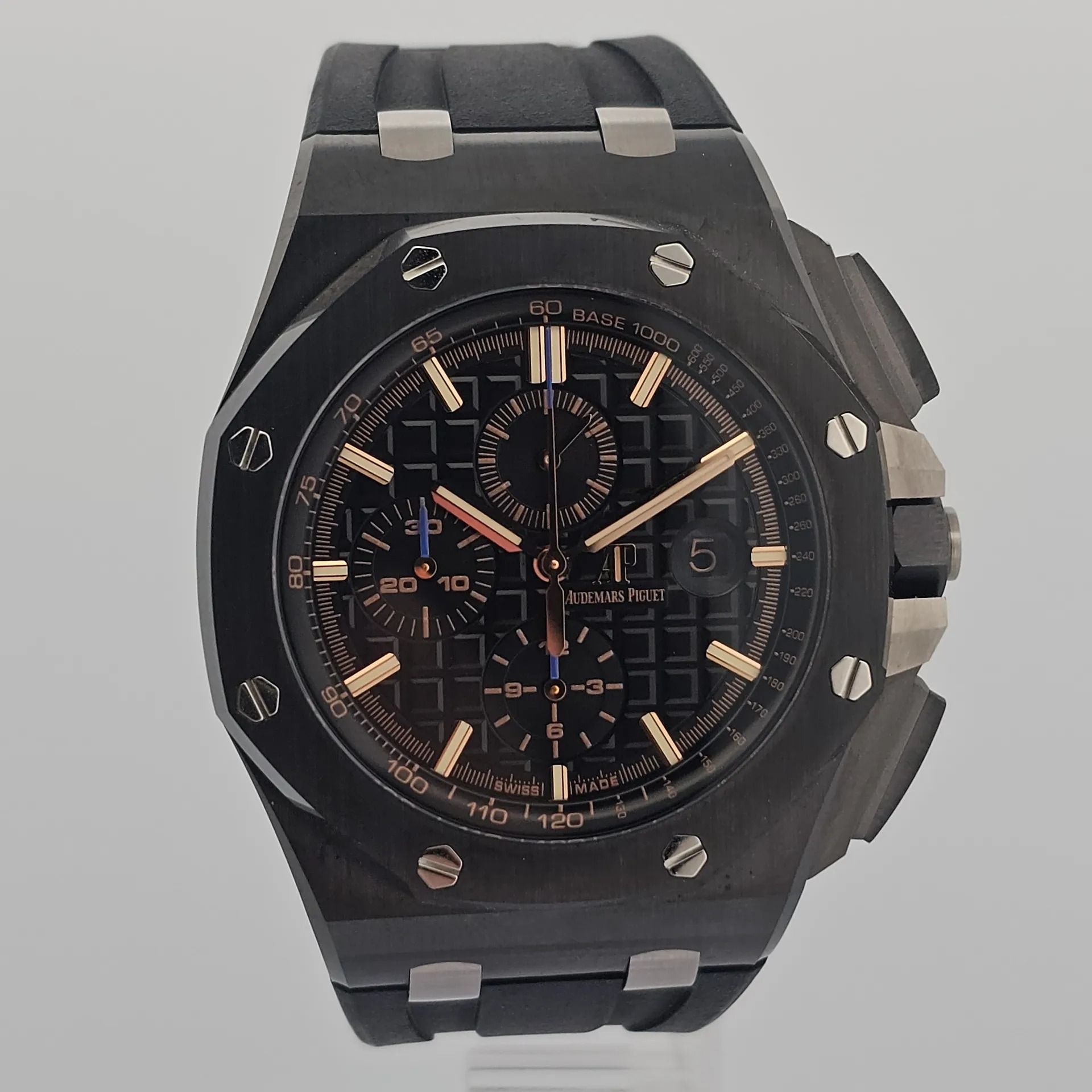 Audemars Piguet Royal Oak Offshore Chronograph 26405CE.OO.A002CA.02 (Category: Watches) located in Singapore. Submitted by watchbanka.deer (Listing ID 1446983367, Image 1). Description: M260536UAPT17 Watch Condition: Very Good Warranty Card Year: 2017 Diameter: 44mm Movement: Automatic Case Material: Ceramic Dial Color: Black Accessories: Comes with original box and papers No Exchange Thank You Want to see more watches we have please follow us on