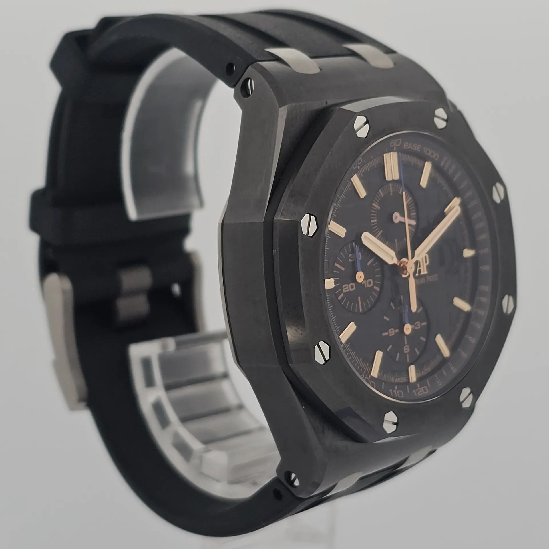 Audemars Piguet Royal Oak Offshore Chronograph 26405CE.OO.A002CA.02 (Category: Watches) located in Singapore. Submitted by watchbanka.deer (Listing ID 1446983367, Image 3). Description: M260536UAPT17 Watch Condition: Very Good Warranty Card Year: 2017 Diameter: 44mm Movement: Automatic Case Material: Ceramic Dial Color: Black Accessories: Comes with original box and papers No Exchange Thank You Want to see more watches we have please follow us on
