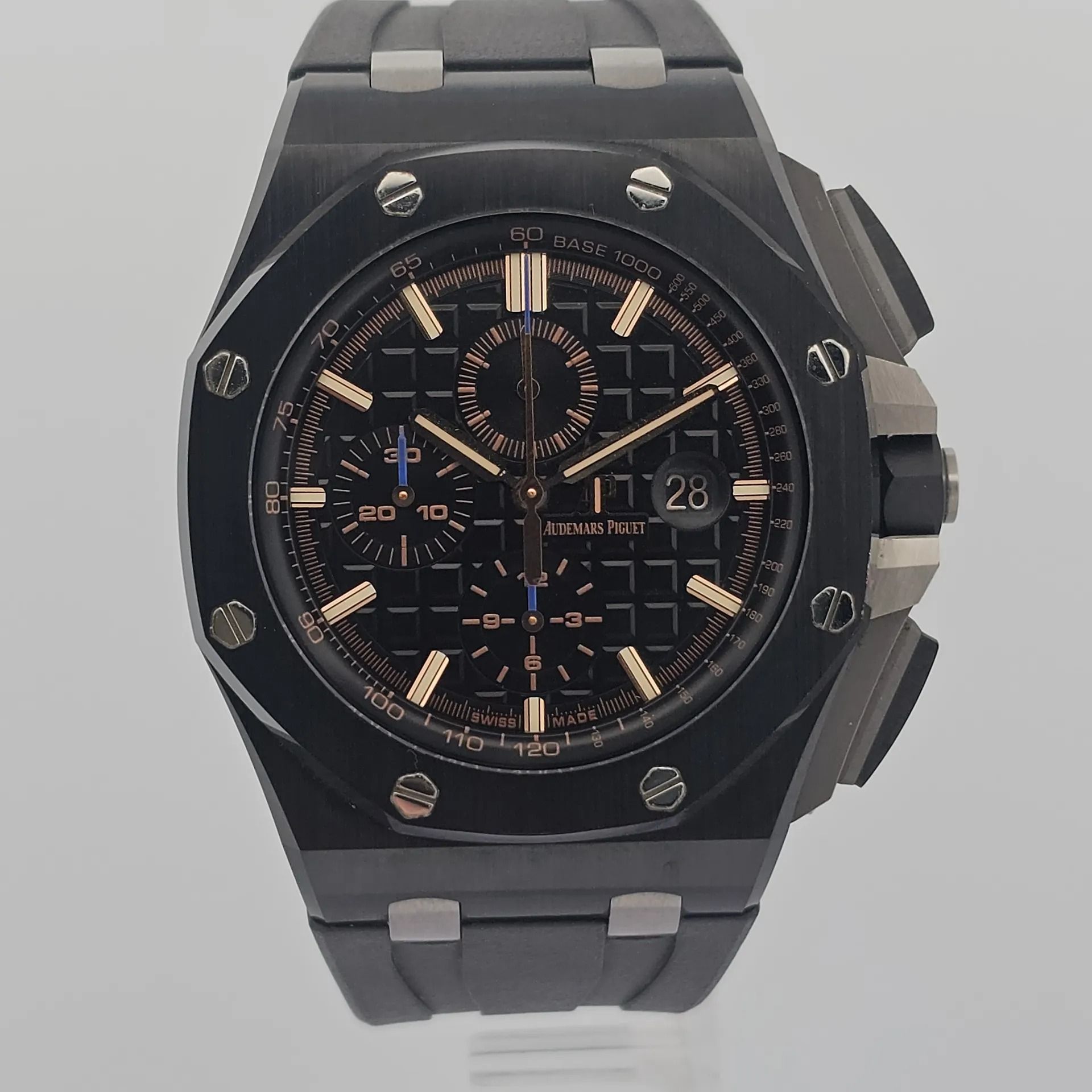 Audemars Piguet Royal Oak Offshore Chronograph 26405CE.OO.A002CA.02 (Category: Watches) located in Singapore. Submitted by watchbanka.deer (Listing ID 1446984858, Image 1). Description: M260536UAPT17 Watch Condition: Very Good Warranty Card Year: 2017 Diameter: 44mm Movement: Automatic Case Material: Ceramic Dial Color: Black Accessories: Comes with original box and papers No Exchange Thank You Want to see more watches we have please follow us on
