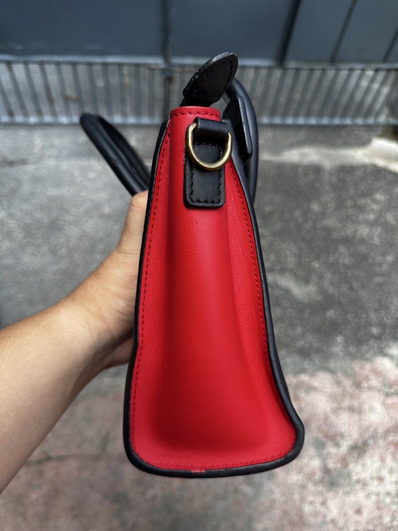 Authentic Celine Nano Luggage Tote Bag (Category: Luxury Bags & Wallets) located in Quezon City. Submitted by la.deals (Listing ID 1447031963, Image 3). Description: - Authentic Celine Nano Luggage bag - Striking black, white, and red color block design - Crafted from premium leather - Elegant gold hardware details - Versatile top handle and detachable shoulder strap - Secure front pocket with zipper closure - Compact size, ideal for carrying you