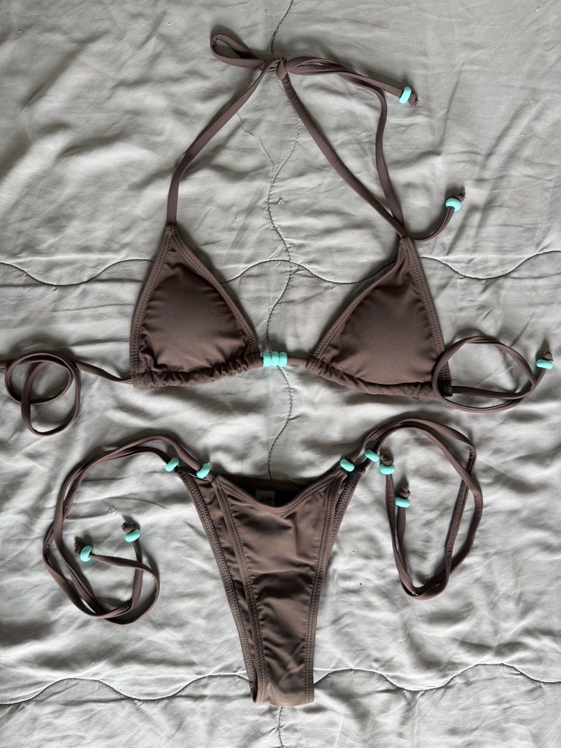 Brown bikini with bead detail (Category: Bikinis & Swimsuits) located in Cebu City. Submitted by itemsbysarah (Listing ID 1446964511, Image 1). Description: Shein Brown Cheeky bikini with bead details Size XS Brand new RFS: decluttering ❕Low ballers will not be entertained ❕.