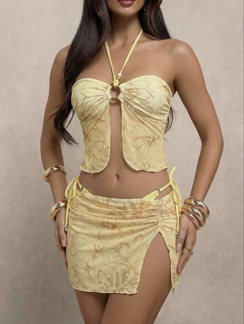 Butter Yellow 3pc Bikini with Skirt (Category: Bikinis & Swimsuits) located in Bacoor. Submitted by ohsunheeimnida (Listing ID 1447074860, Image 2). Description: Used once for fairy walk in Siquijor 😄 Fits S-M frames (Seller is Medium frame) Seller's measurements: Bust 34, Waist 28 .