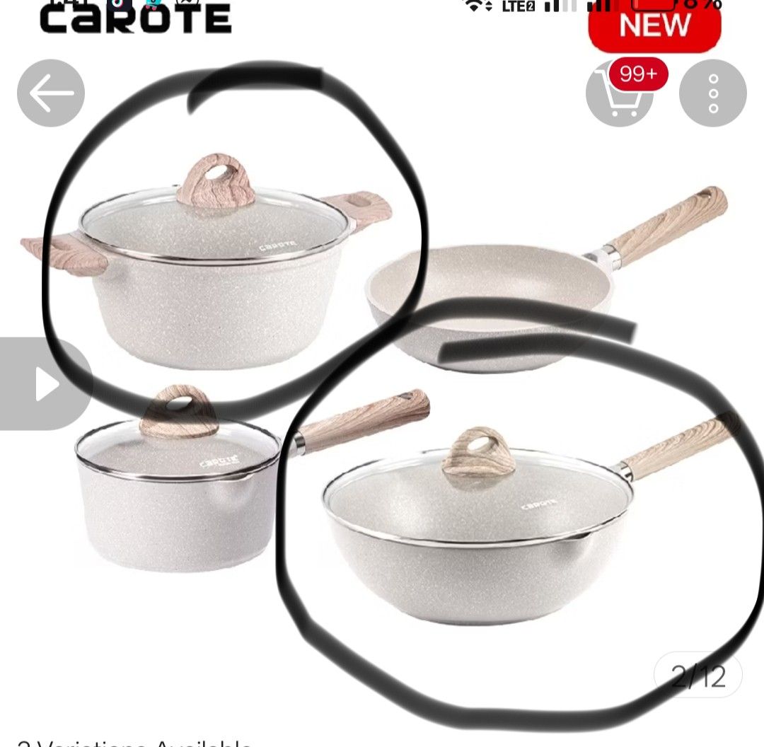 Carote Non-Stick Cookware Set 2/4 Pieces (Category: Cookware & Accessories) located in Quezon City. Submitted by fibsy (Listing ID 1446959815, Image 1). Description: Carote non-stick cookware set - Includes casserole and a wok - Durable and easy to clean material - Features comfortable wooden handles - Comes with convenient glass lids - Pwede sa induction, gas stove, ceramic, and electric. -No lead at no cadmium .