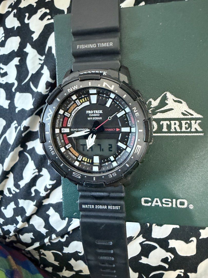 Casio Pro Trek PRT-B70 Fishing Timer Watch (Category: Men's Watches) located in Quezon City. Submitted by xela21 (Listing ID 1447103266, Image 1). Description: - Casio Pro Trek Watch - Model: PRT-B70 - Special Feature: Fishing Timer - Water Resistance: 20 Bar (200 meters) - Includes: Original Box and Warranty Card - Ideal for: Outdoor activities and fishing trips.