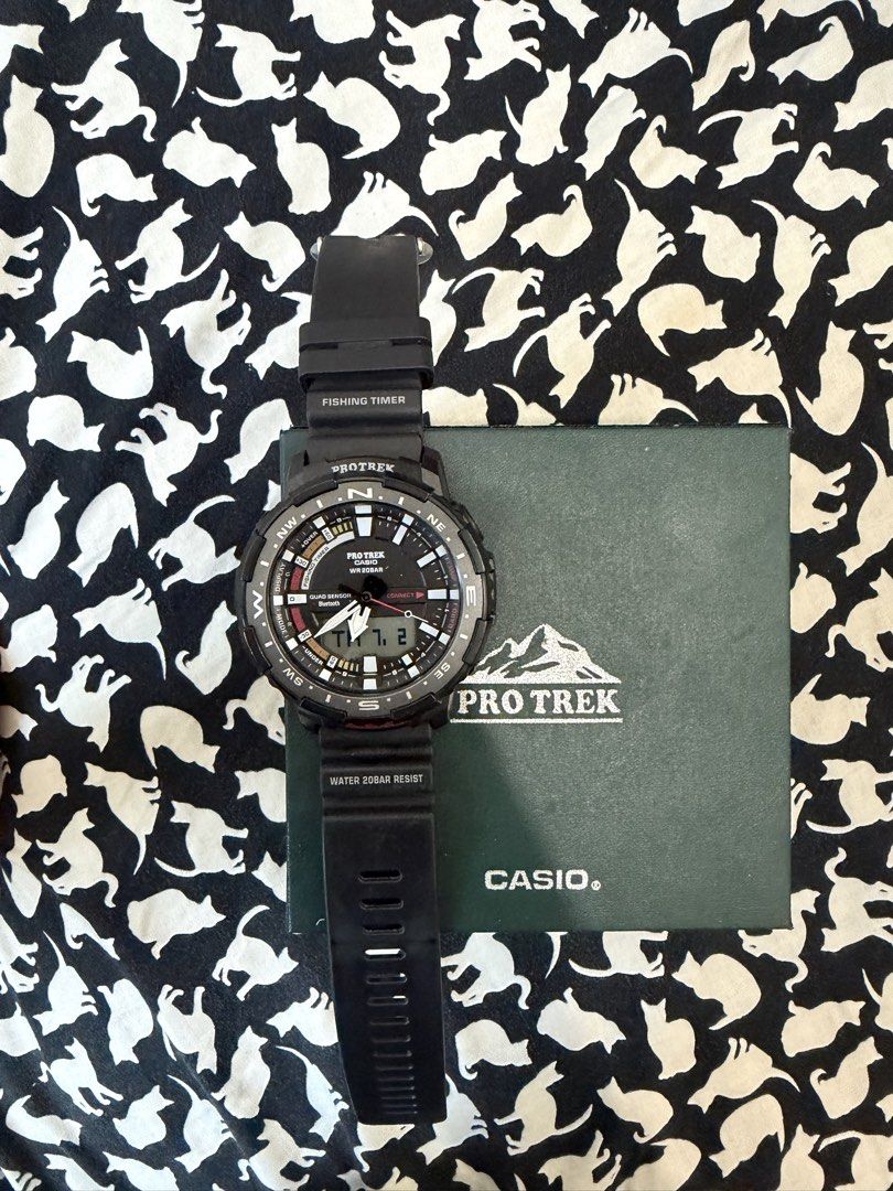 Casio Pro Trek PRT-B70 Fishing Timer Watch (Category: Men's Watches) located in Quezon City. Submitted by xela21 (Listing ID 1447103266, Image 2). Description: - Casio Pro Trek Watch - Model: PRT-B70 - Special Feature: Fishing Timer - Water Resistance: 20 Bar (200 meters) - Includes: Original Box and Warranty Card - Ideal for: Outdoor activities and fishing trips.