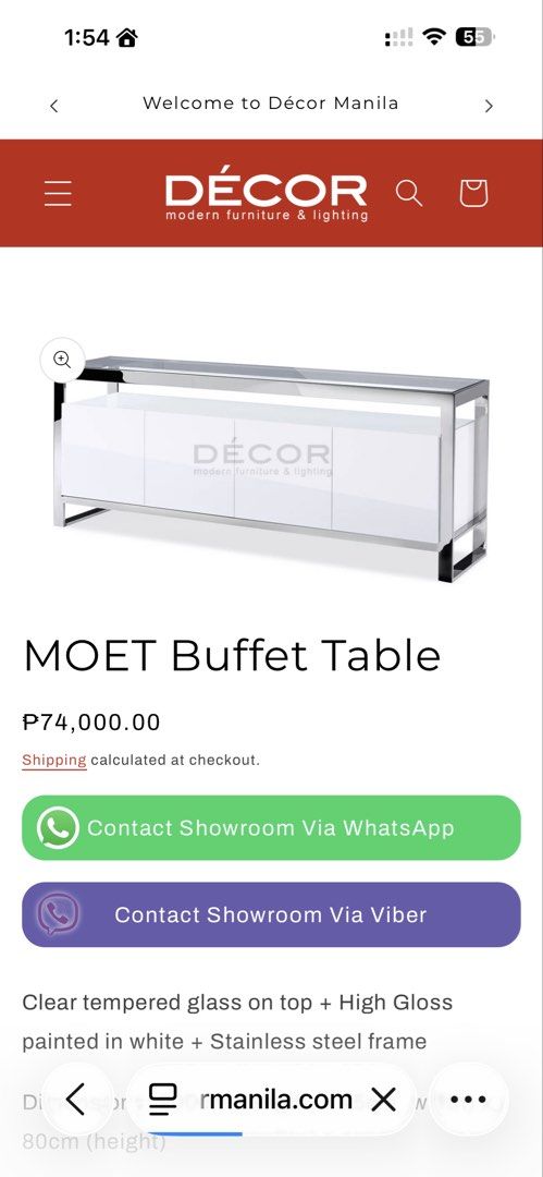 Console Table Coffee Table (Category: Tables & Sets) located in Manila. Submitted by beatorres (Listing ID 1447099302, Image 3). Description: FOR SALE: Décor MOET Buffet Table Selling this elegant coffee table in excellent condition. It has a clean, modern luxury look, perfect for a high-end house, luxury condo, dining area, hallway, living room, or receiving area. The piece features a clear tempered glass top, a sleek high-gloss white painted ca
