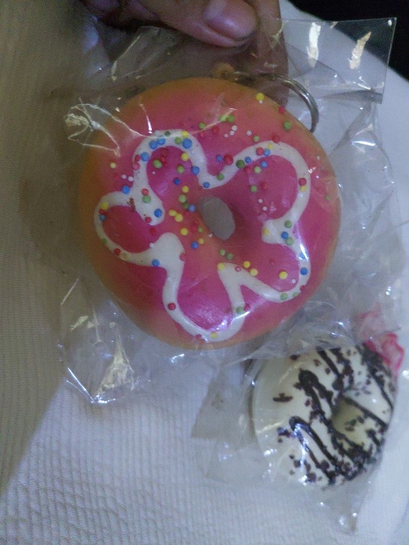 Donut Squishy (Category: Designer & Blind Box Toys) located in Calauan. Submitted by mable13 (Listing ID 1446937396, Image 3). Description: Oreo Donut and Strawberry donut for 200 [not slow rising] pwde naman po separate rfs: need funds.