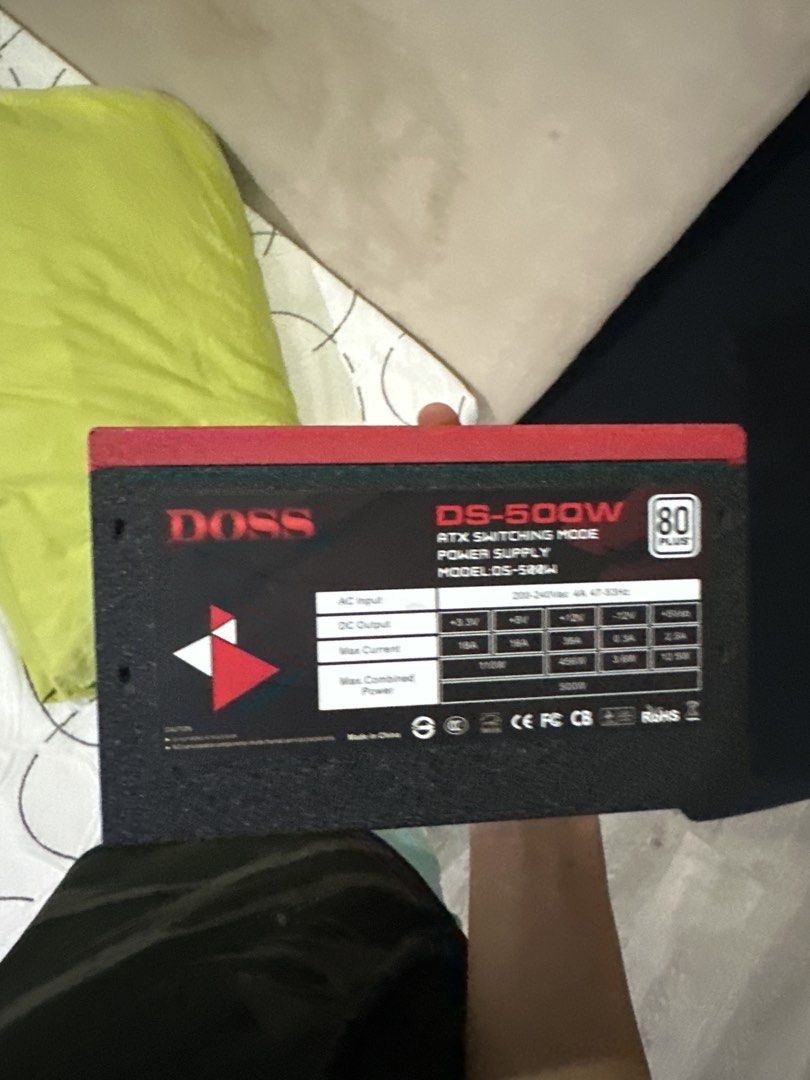 DOSS DS-500W 80 Plus Power Supply Unit (Category: Computer Parts) located in Cainta. Submitted by kuhmealvillar (Listing ID 1446952069, Image 3). Description: - DOSS DS-500W Power Supply - ATX Switching Mode - 80 Plus Certified - 500W Max Combined Power - Ideal for PC Builds - Selling As Is.