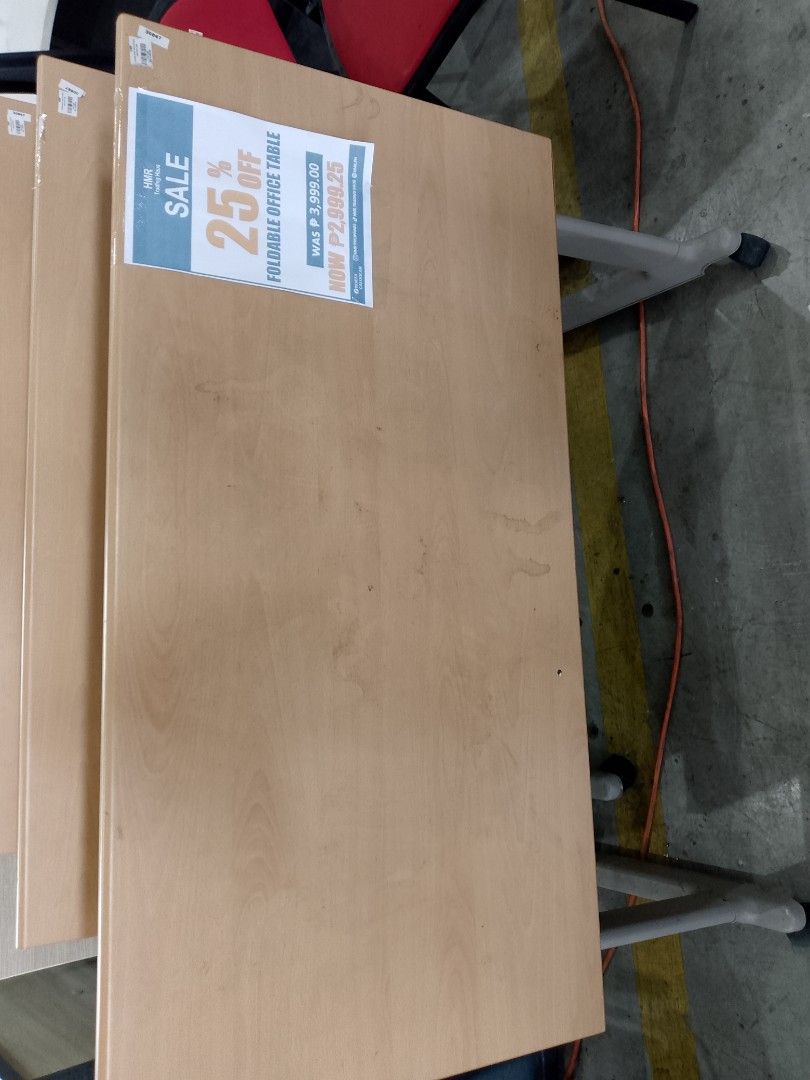 Foldable Office Table - Wood Finish (Category: Office Furniture & Fixtures) located in Manila. Submitted by cleverwolf.07545a (Listing ID 1446918592, Image 1). Description: - Foldable office table - Wood finish top - Ideal for small spaces or temporary setups - Easy to store when not in use - Original Price: P3,999.99 - Sale Price: P2,999.99.