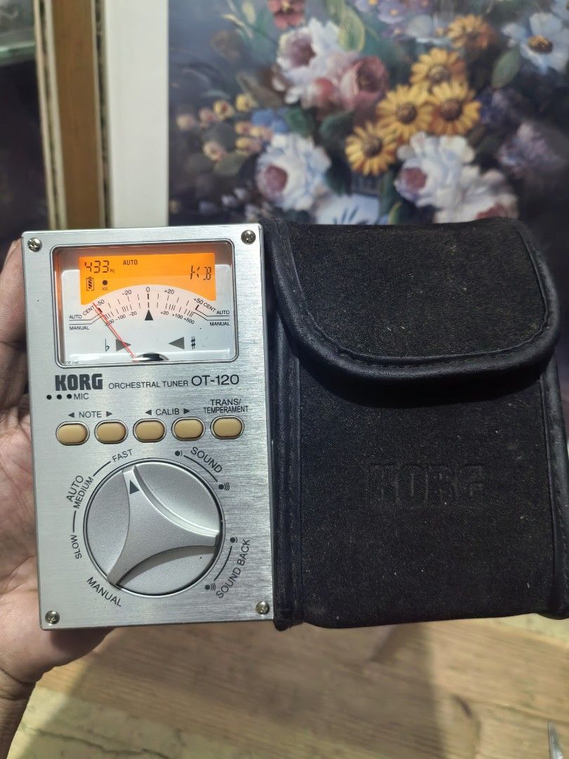 Korg OT-120 Orchestral Tuner with Case (Category: Musical Instruments) located in Cebu City. Submitted by dudes_villanueva (Listing ID 1446915228, Image 2). Description: Korg OT-120 Orchestral Tuner with Case Like New 📌 Featuring a silver metal casing and a dual backlit needle display. 📌 The device offers a wide 8-octave range suitable for various wind, string, and keyboard instruments. 📌 It includes a built-in microphone for acoustic instrume