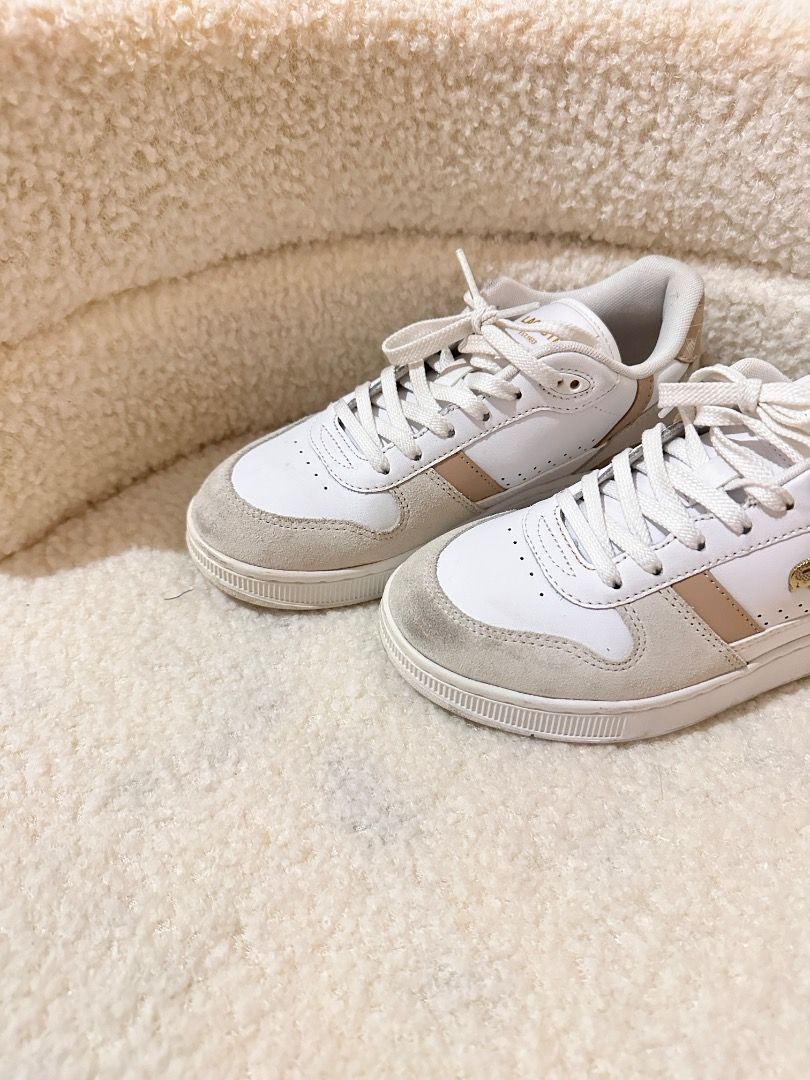 Lacoste T-Clip Sneakers White Beige (Category: Sneakers) located in San Pedro. Submitted by adrie.b (Listing ID 1446941536, Image 2). Description: Lacoste T-Clip Set Leather Sneakers Bought for ₱6,500 - Authentic - Used only twice - White and beige Lacoste sneakers - No box - Size: 3.5 UK / 5.5 US - Classic design with signature crocodile logo - Perfect for casual wear - Minimal stain on the front (see photos) Selling because it’s no longer being