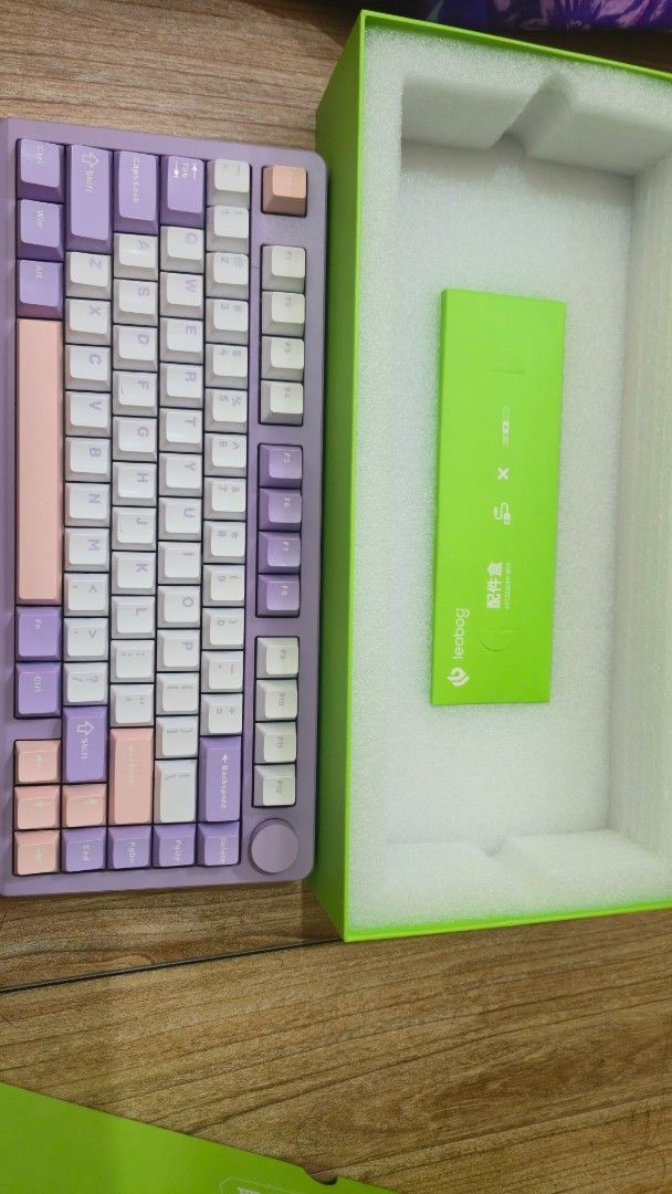 Leobog Mechanical Keyboard (Category: Computer Keyboard) located in Manila. Submitted by javelin0326757 (Listing ID 1447060557, Image 3). Description: - Leobog M80 Gasket Mechanical Keyboard - 80% Layout - Adorable purple, white, and pink colorway - Ideal for both typing and gaming - Comes with original box and packaging.