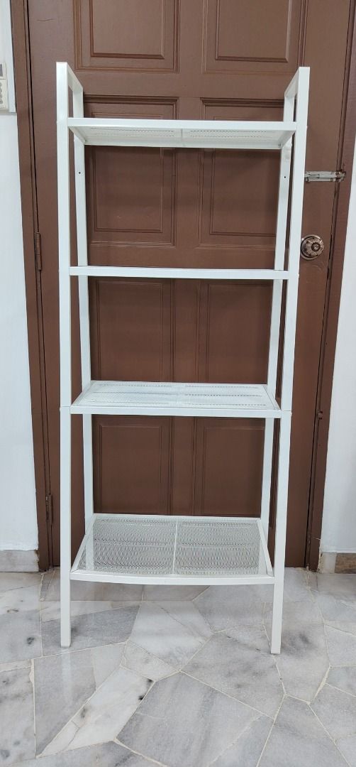 Ikea LERBERG Shelf unit, white, W60xH148cm (Category: Shelves, Cabinets & Racks) located in Kuala Lumpur. Submitted by edna.sing25 (Listing ID 1446966867, Image 1). Description: - LERBERG Shelf unit, - W60xH148cm - White 4-tier ladder shelf - Tall and slim design, ideal for various spaces - Perfect for displaying books, plants, or decorative items - Easy assembly - A little curve at bottom shelf - Own collection at Kepong, KL. .