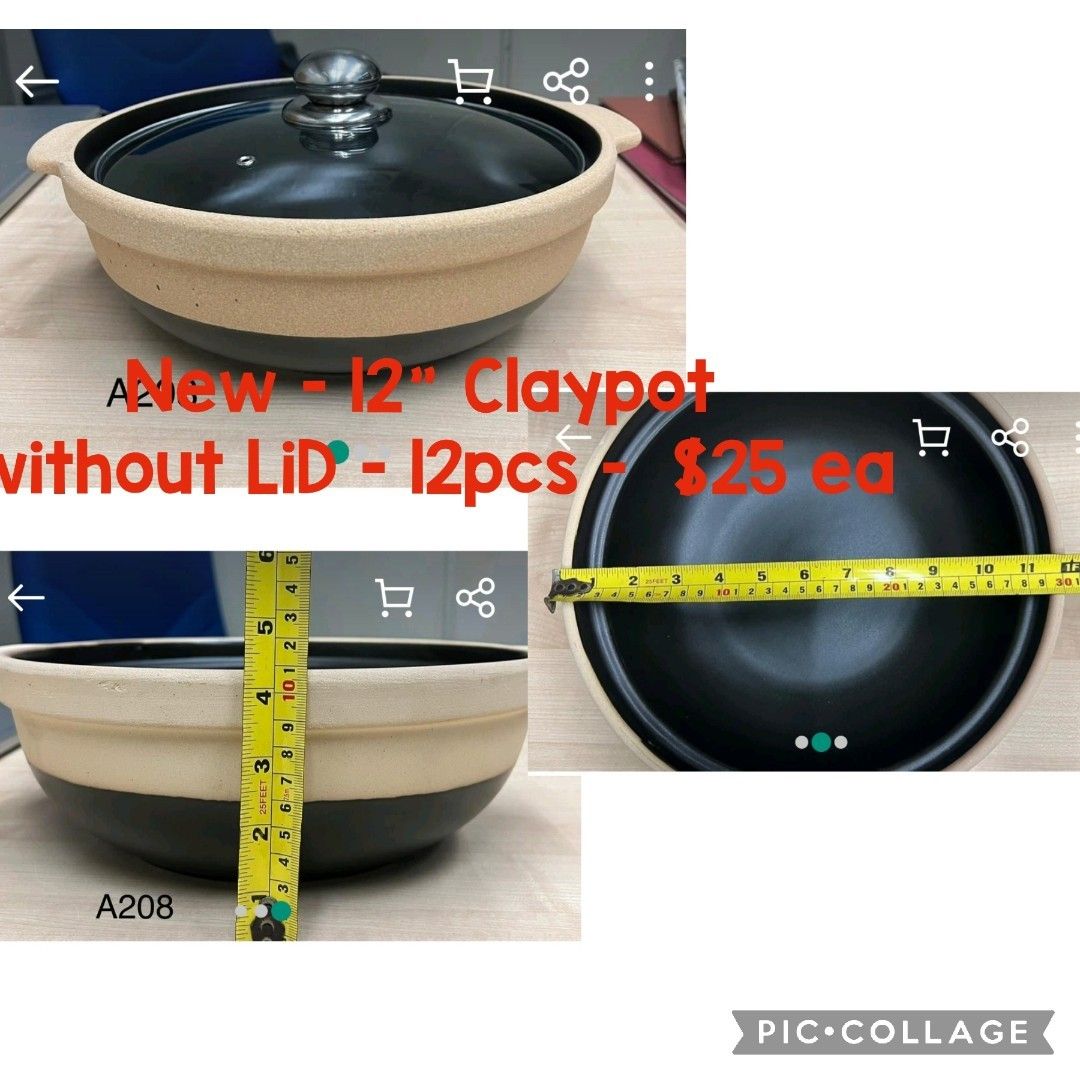 New 12" Claypot (No Lid) - $20 each