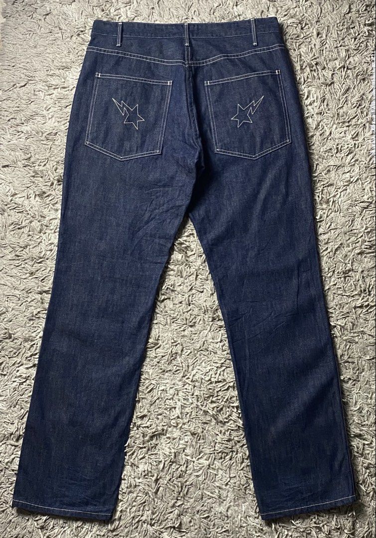 OG VINTAGE BAPE STA DENIM PANTS (Category: Jeans) located in Manila. Submitted by hippiesph (Listing ID 1447072983, Image 1). Description: OG BAPE STA - small embroidery star denim pants Authentic Excellent condition Size: Medium on tag Dimes: 34 waistline , 43 length , 8 leg opening Price: 4,899 + sf.