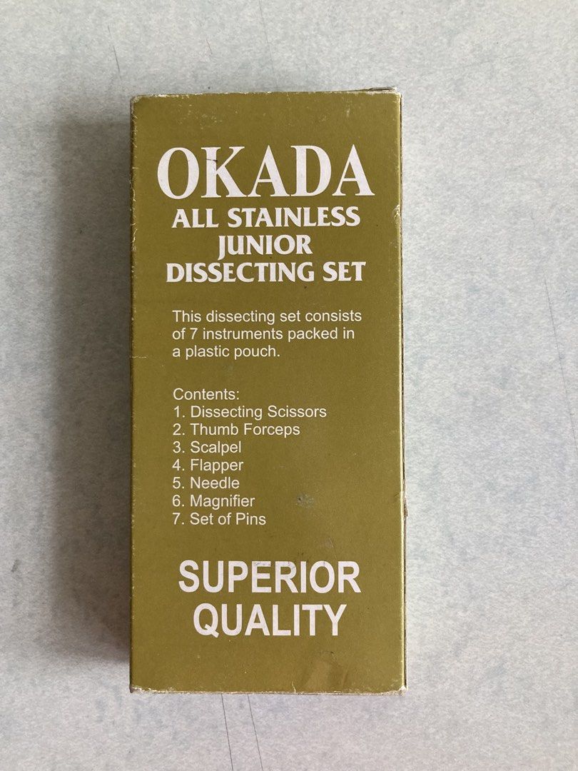 Okada All Stainless Junior Dissecting Set (Category: Everything Else Others) located in Manila. Submitted by daddythrifter (Listing ID 1446962148, Image 2). Description: 2 sets for 350 never been used Issues: there are name labels on each set.