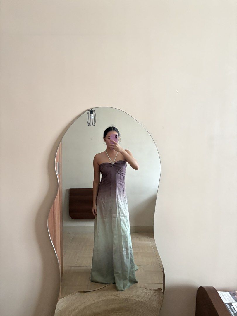 Ombre Strapless Maxi Dress (Category: Dresses) located in Manila. Submitted by _foryou (Listing ID 1446938064, Image 1). Description: - Strapless maxi dress - Beautiful ombre color transition: deep plum to soft mint green - Halter neck detail with subtle embellishment - Fabric with a slight sheen - Ideal for formal events or a night out.