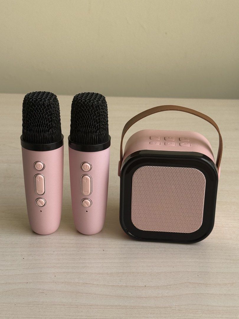 Pink Portable Karaoke Mic Set with Bluetooth Speaker