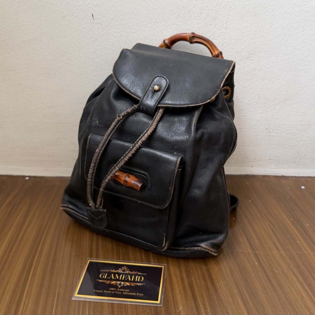 Pre Owned Authentic GUCCI GG Vintage Bamboo Leather Backpack (Category: Luxury Bags & Wallets) located in Paranaque City. Submitted by Glamfahd (Listing ID 1446944619, Image 2). Description: Pre Owned Authentic GUCCI GG Bag Inclusion/s: None Condition Well Used condition Signs of use Marks/dirt/scratches on exterior Bag is really a great buy! Please manage your expectations as you are buying an authentic second hand item at a fraction of the cost