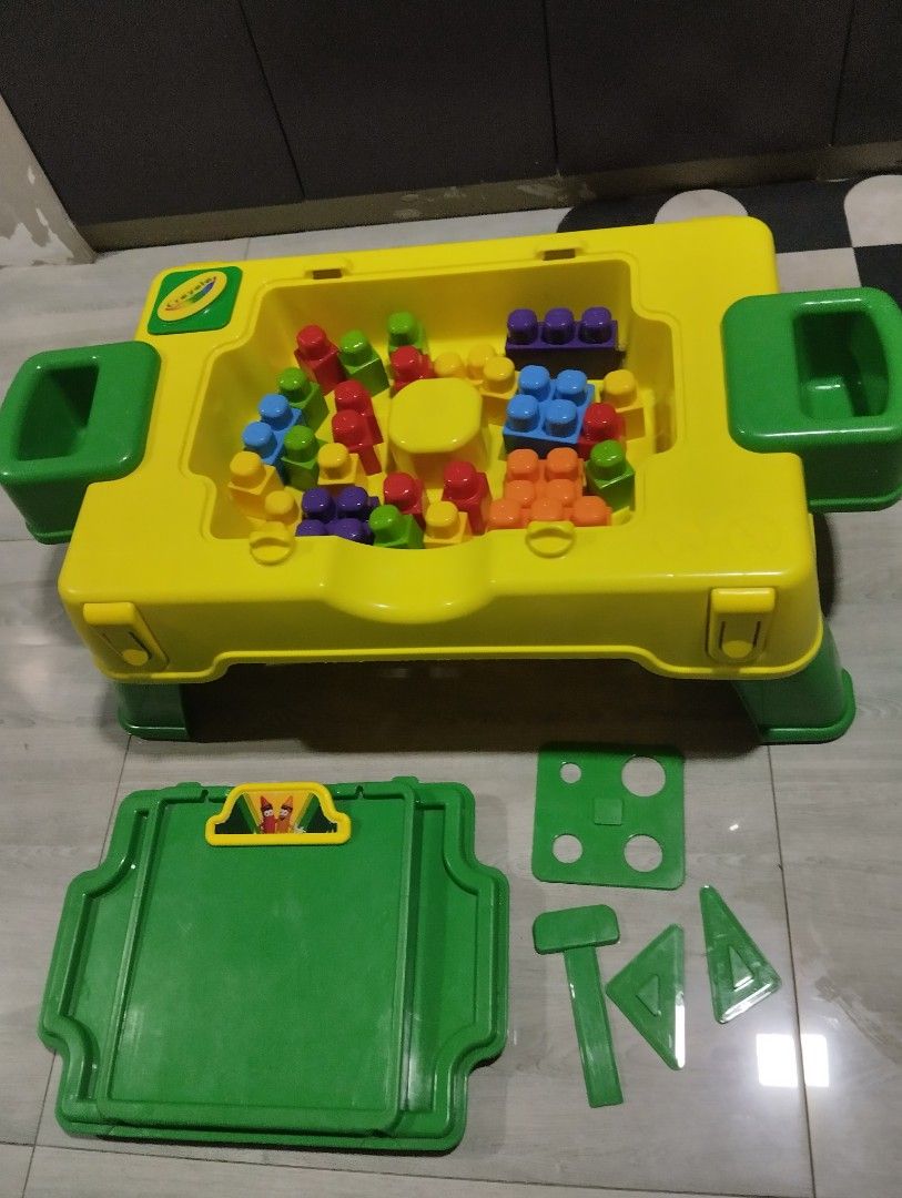 Preloved 2 in 1 Crayola Kids @ Work Build and Draw Activity Table (Category: Educational & Learning Toys) located in Antipolo. Submitted by PickClickShip (Listing ID 1447042018, Image 2). Description: Preloved 2 in 1 Build & Draw Activity Table Educational foldBle US @P1990 - 2 in 1 building blocks table and activity table - comes with building blocks that fit with build block table - blocks are compatible with mega blocks and other building bloc