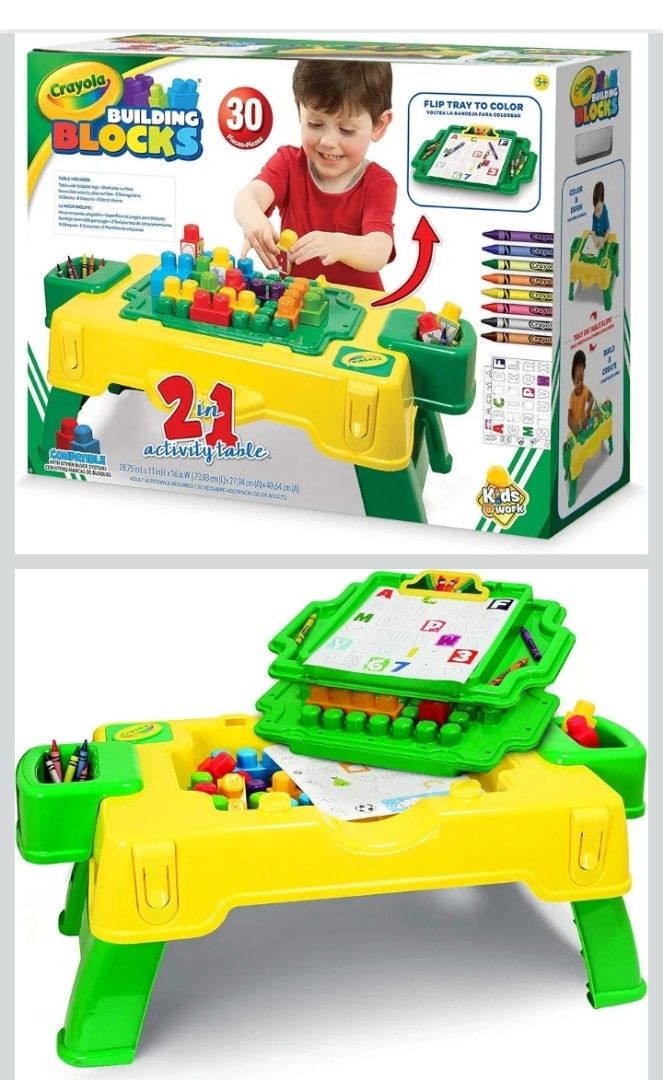 Preloved 2 in 1 Crayola Kids @ Work Build and Draw Activity Table (Category: Educational & Learning Toys) located in Antipolo. Submitted by PickClickShip (Listing ID 1447042018, Image 1). Description: Preloved 2 in 1 Build & Draw Activity Table Educational foldBle US @P1990 - 2 in 1 building blocks table and activity table - comes with building blocks that fit with build block table - blocks are compatible with mega blocks and other building bloc