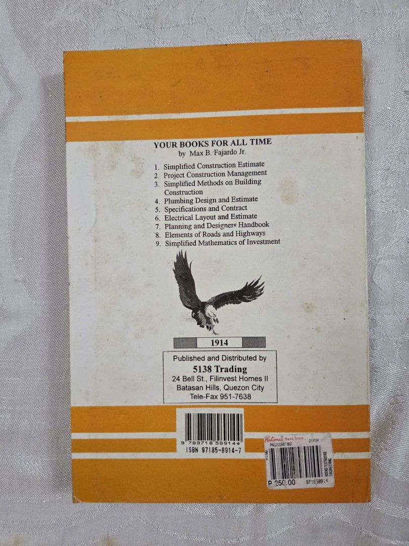 Project Construction Management by Max B. Fajardo Jr. (Category: Textbooks) located in Makati City. Submitted by pjstyle (Listing ID 1447055686, Image 2). Description: - Project Construction Management book by Max B. Fajardo Jr. - Ideal for construction professionals and students. - Key topics covered: organization, decision making, pre-planning, PERT and CPM, network diagrams. - Published and distributed by 5138 Trading..