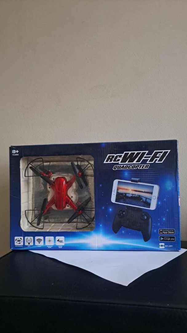 RC Wi-Fi Quadcopter Drone with Remote Control (Category: Drones) located in Manila. Submitted by fsm.sell (Listing ID 1446999763, Image 1). Description: - Red RC Wi-Fi Quadcopter - Connects to your phone via Wi-Fi for First-Person View (FPV) - Includes a remote control - Suitable for ages 8 and up - Ideal for beginners learning to fly drones.