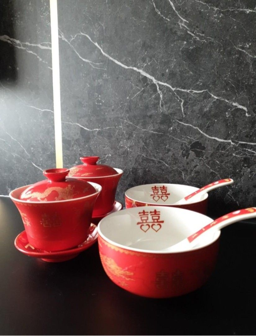 Red Double Happiness Tea Set with Box