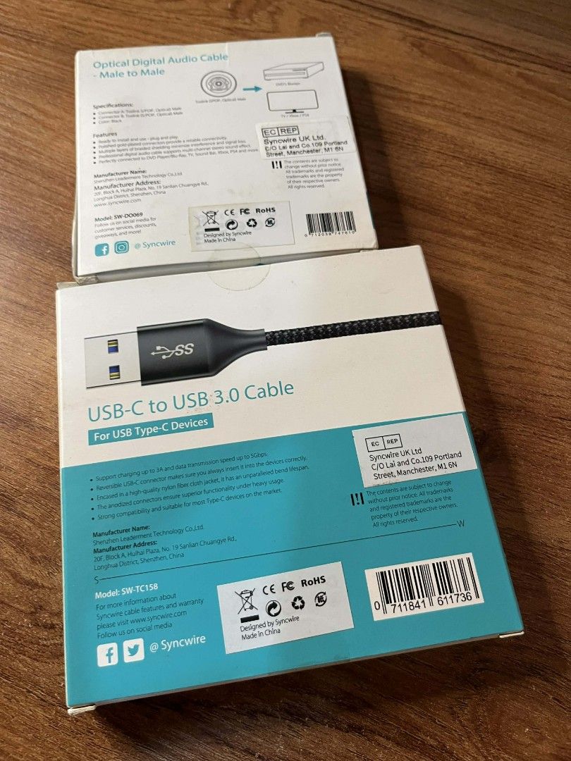 SALE!! Take 2 Syncwire USB C Cable & Optical Digital Cable (Category: Chargers & Cables) located in Gapan. Submitted by lunashop14 (Listing ID 1447093458, Image 2). Description: SALE!! TAKE 2 -300 Pricey original price nito per piece satin 300 lang 2 na Brand New✓ - Brand: Syncwire - Bundle includes: - 2 x USB-C to USB 3.0 Cables (6 feet / 1.8m each) - 1 x Optical Digital Audio Cable (5.9 feet / 1.8m) - USB-C cables are for USB Type-C devices - O
