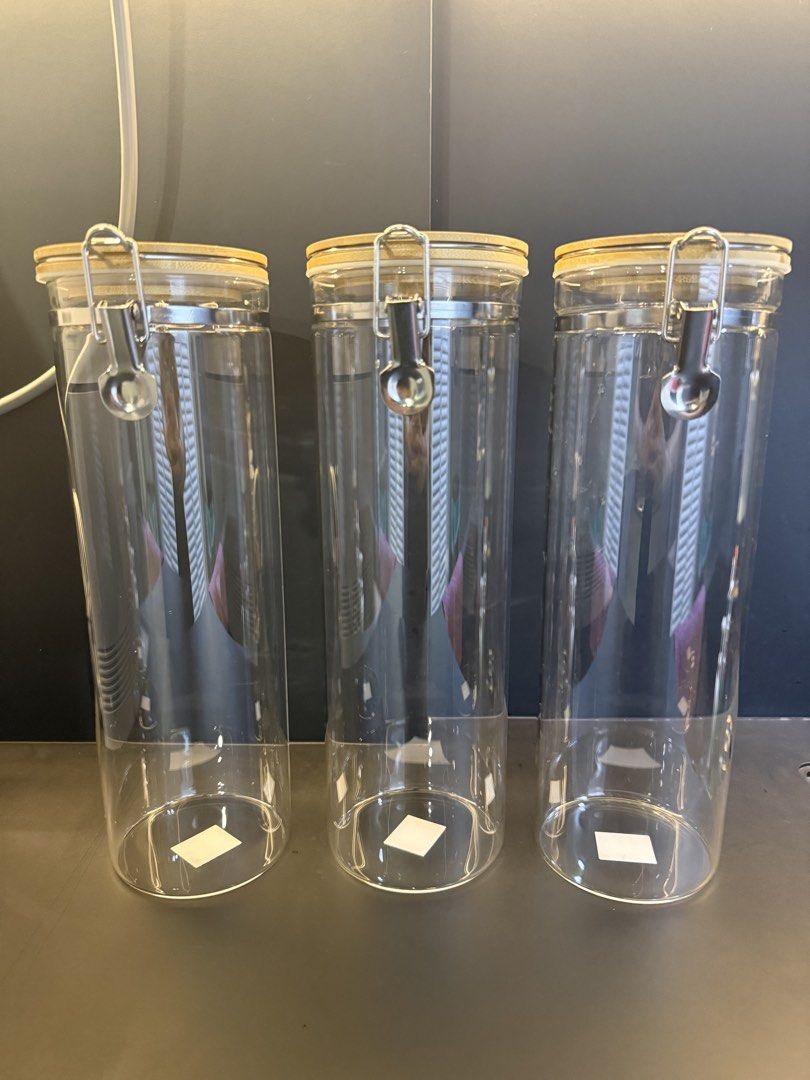 Set of 3 Clear Glass Storage Jars with Bamboo Lids