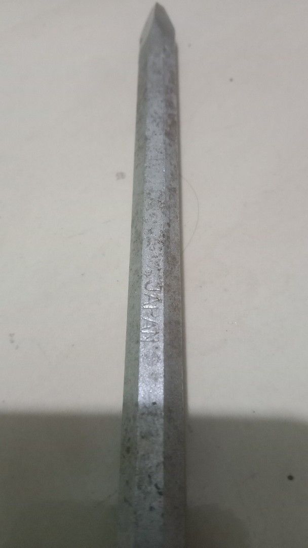Set of 4 Chisels - Made in Germany & Japan (Category: Others) located in Tawau. Submitted by nellydali (Listing ID 1446958718, Image 3). Description: - Set of 4 chisels: 2 pointed, 2 flat-edged. - One flat chisel clearly marked 'Made in Germany'. - Another flat chisel with faint markings, possibly Japanese. - Ideal for various carving and chiseling projects. - Tools show some signs of wear but remain fully functional. PRICE FOR EACH .