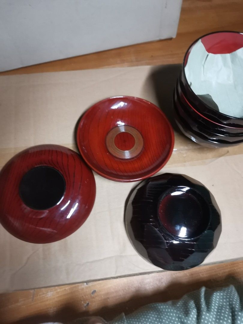 set of five woden lacquer small bowls with coaster (Category: Dinnerware & Cutlery) located in Marikina City. Submitted by cheaponsales (Listing ID 1447076421, Image 2). Description: unused but no box.. few scratches on some coasters.... rare find for soccer ball texture of bowl.. From Japan. NOT MELALMINE!!.