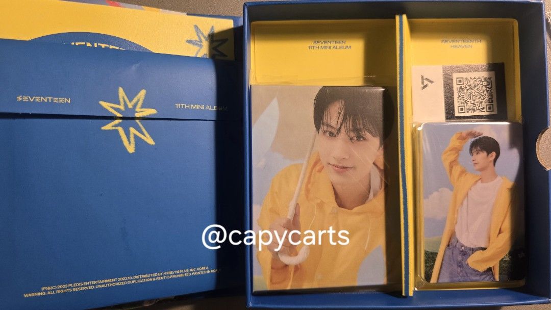 SEVENTEENTH HEAVEN ALBUM CARAT VERSION JUN SEVENTEEN (Category: K-Wave Merchandise) located in Quezon City. Submitted by capycarts (Listing ID 1447072812, Image 1). Description: 💎 quitting sale SEVENTEENTH HEAVEN ALBUM | CARAT VERSION 💰 ₱400 + SF, PAYO 📍 Quezon City 📦 can ship nationwide ✔️ jeonghan the8 jun available ✔️ official / authentic ✔️ get everything in the pics 💌 DM for sure buyers wts lfb jeonghan yoon jeonghan the8 minghao jun.