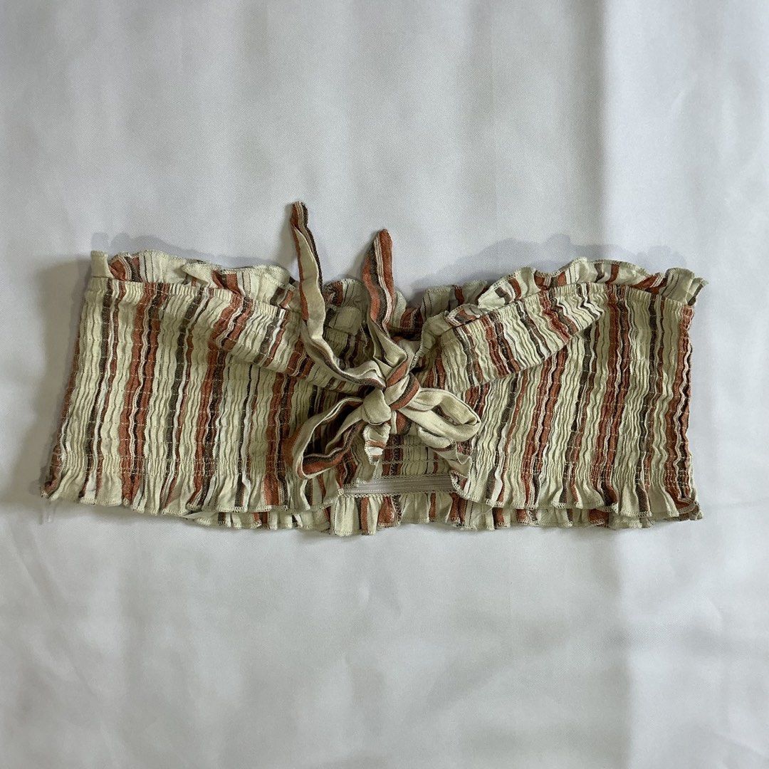 Smocked Tie-Front Tube Top (Category: Sleeveless) located in Imus. Submitted by wear.arca (Listing ID 1446938440, Image 2). Description: - Cute striped tube top - Small to medium - Smocked fabric.