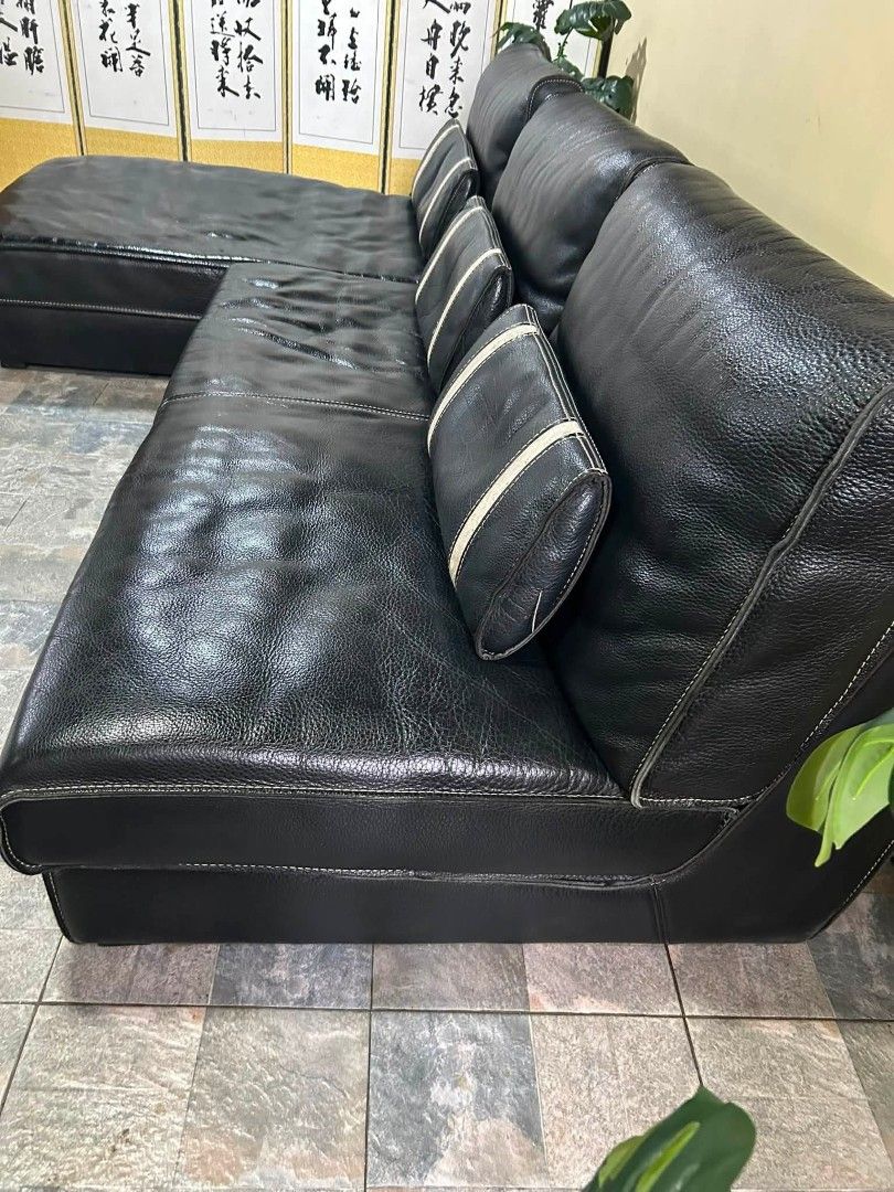 Sofa (Category: Sofas) located in Meycauayan. Submitted by marygracecasimiro (Listing ID 1447033218, Image 3). Description: Imported Big n Bulky Genuine Leather Ltype Sofa from Korea P32k lang mga suki 109x73x35in Super Ganda,Pwede sa Maselan Genuine Leather With 3pcs Genuine Leather Pillows Hiback No sag No lubog Super Comfy Heavy duty No issue Good Condition♥️♥️ Minor Scratch From Korea #ltypesofaset #koreasurplus #NewArrivals #quality #afforda